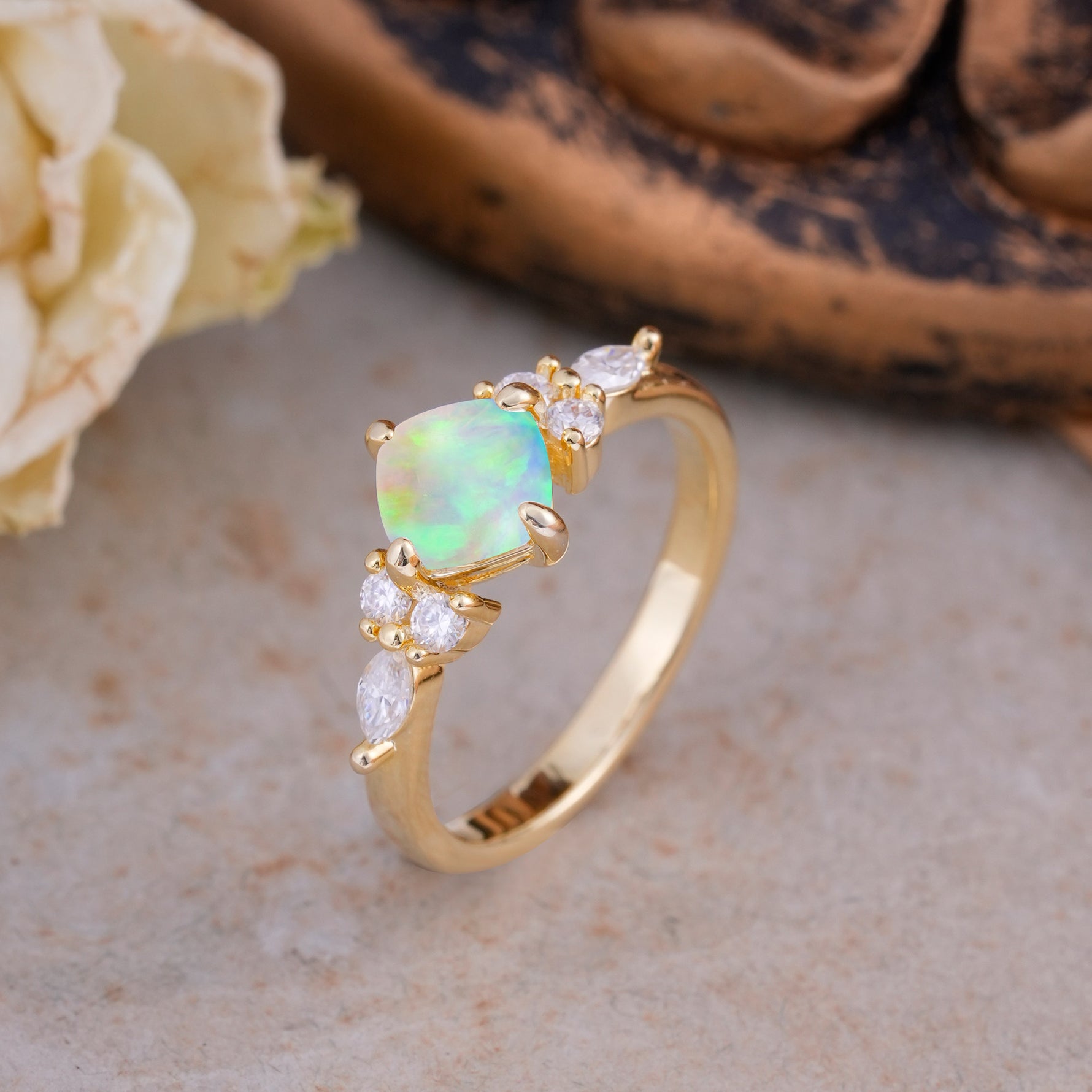 Vintage Mixed Cut Fire Opal Eternity Wedding Band - Additional view