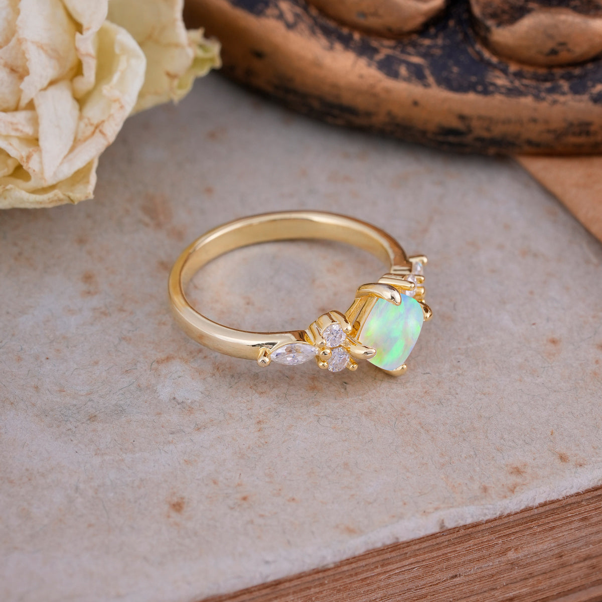 Vintage Mixed Cut Fire Opal Eternity Wedding Band - Additional view