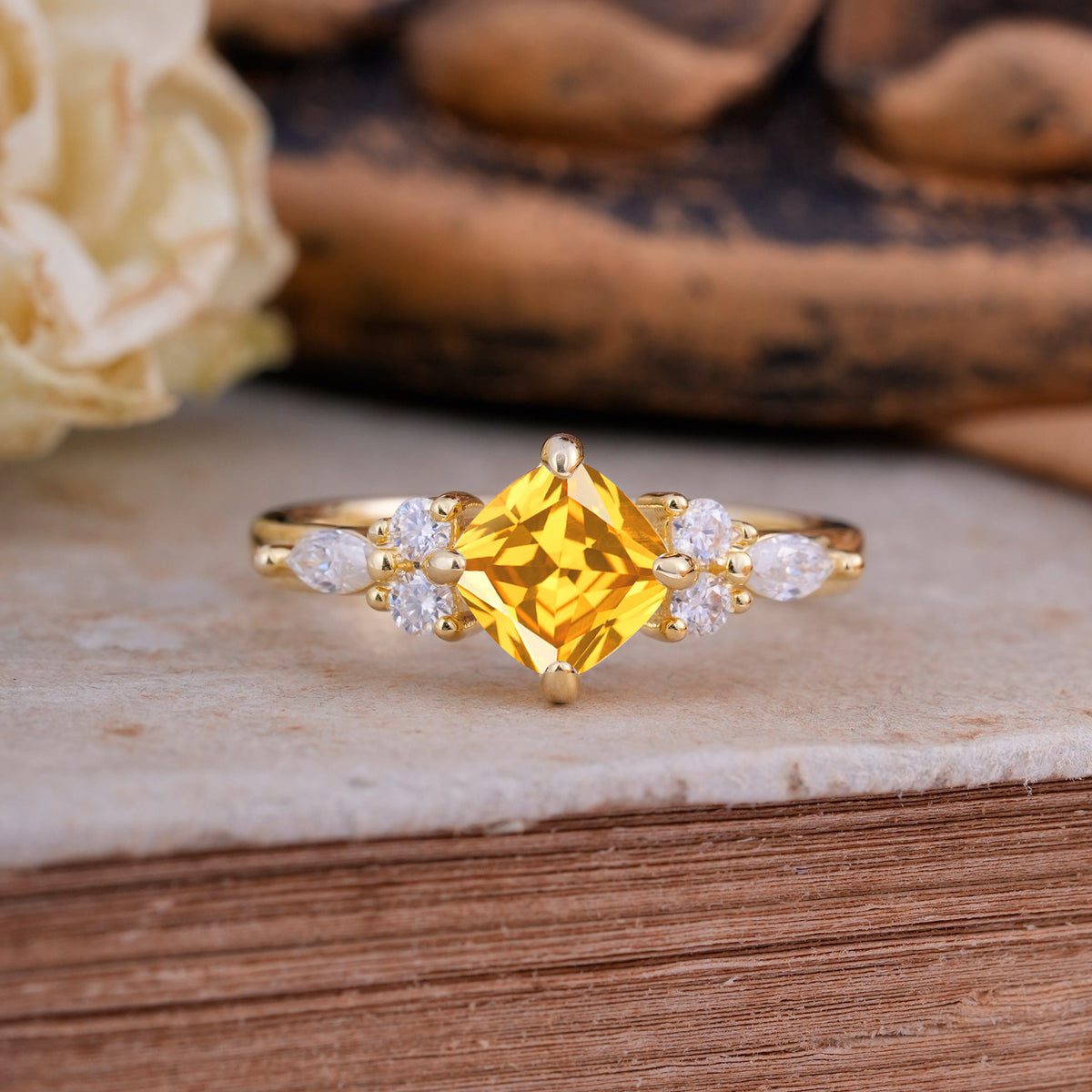 Vintage Mixed Cut Citrine Eternity Wedding Band - Additional view