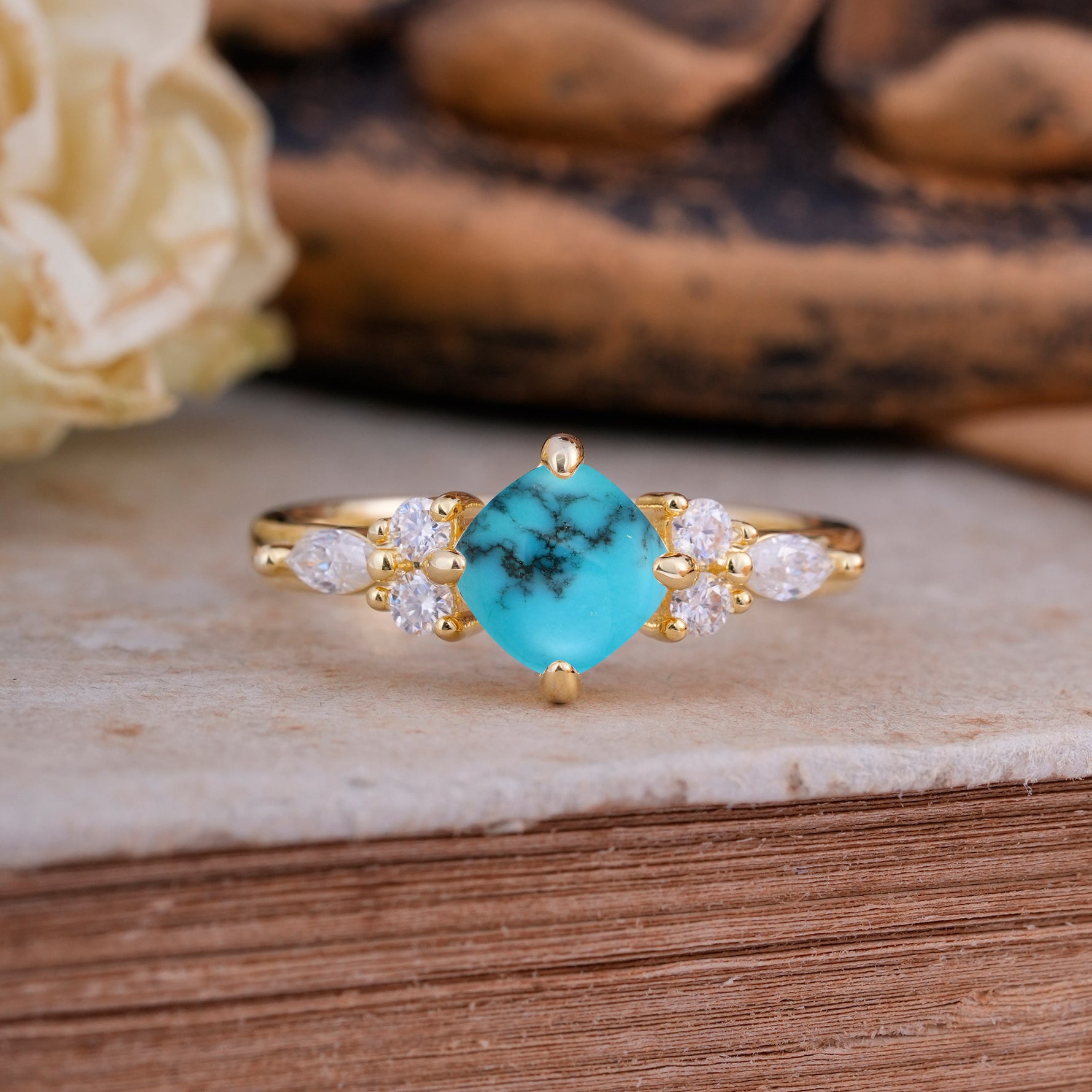 Vintage Mixed Cut Turquoise Eternity Wedding Band - Additional view