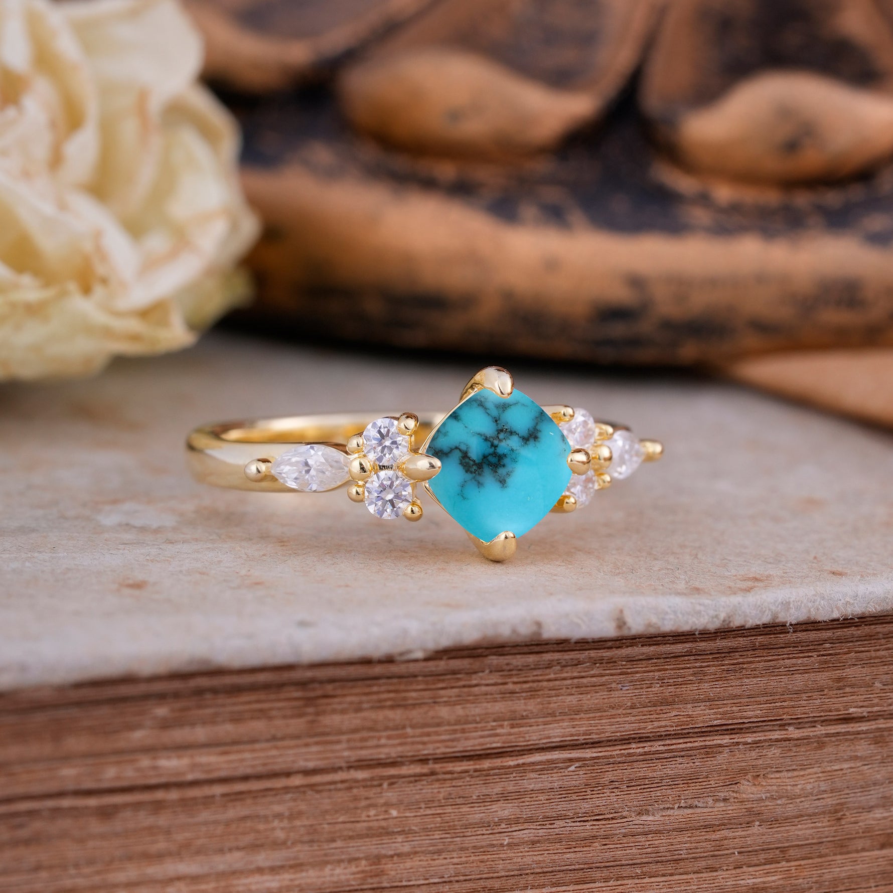 Vintage Mixed Cut Turquoise Eternity Wedding Band - Additional view