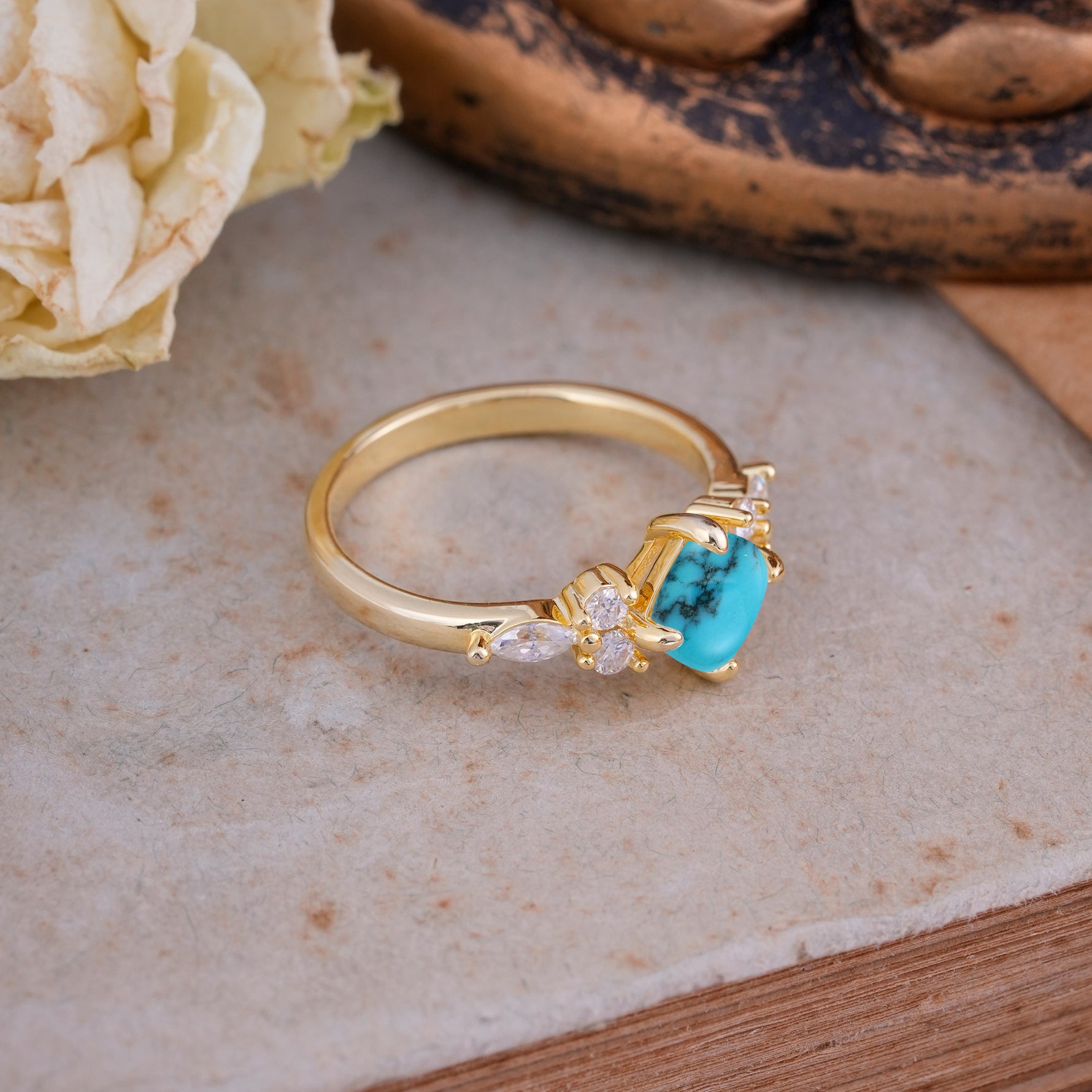 Vintage Mixed Cut Turquoise Eternity Wedding Band - Additional view