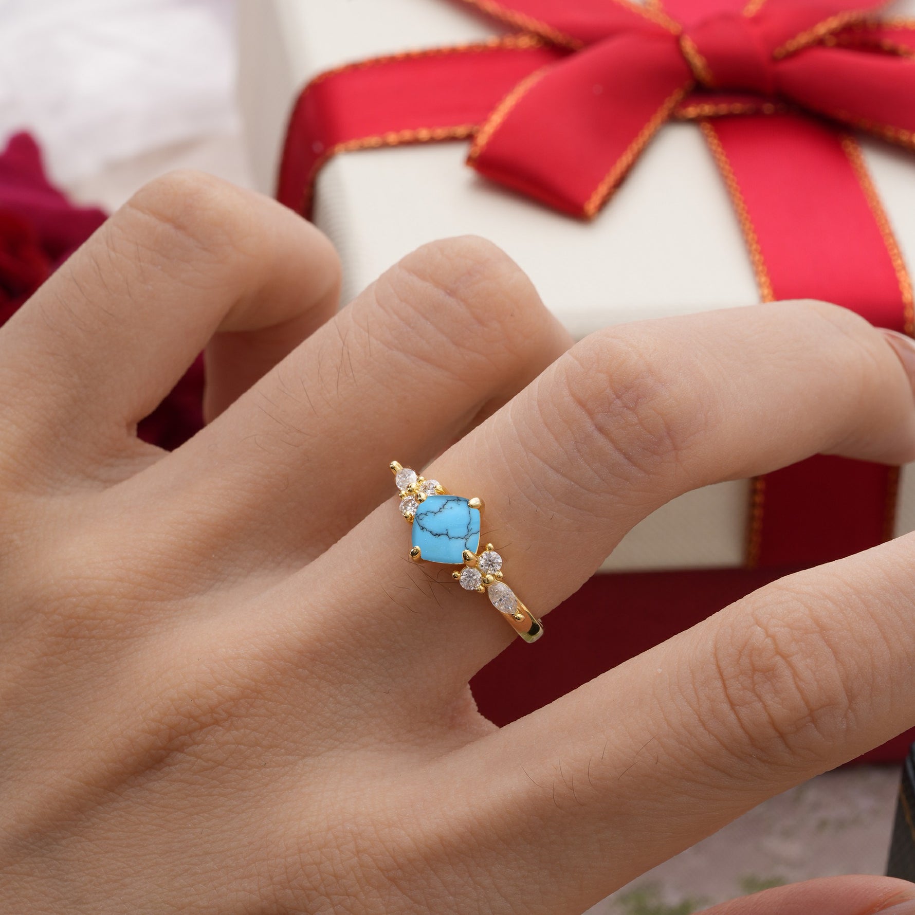 Vintage Mixed Cut Turquoise Eternity Wedding Band - Additional view