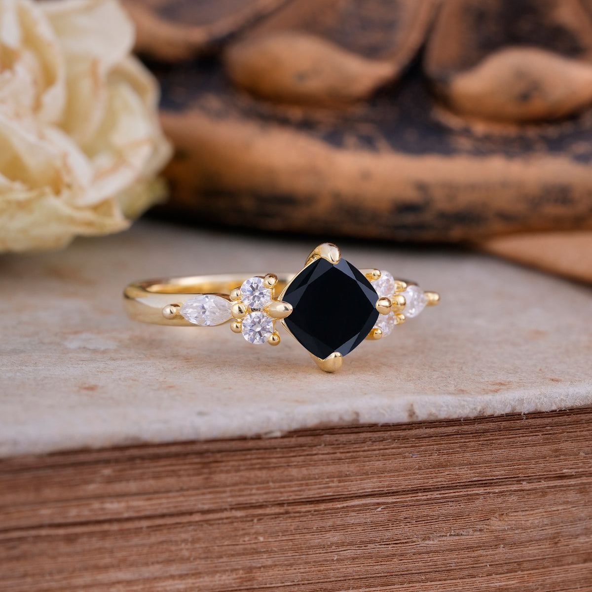 Vintage Mixed Cut Black Onyx Eternity Wedding Band - Additional view