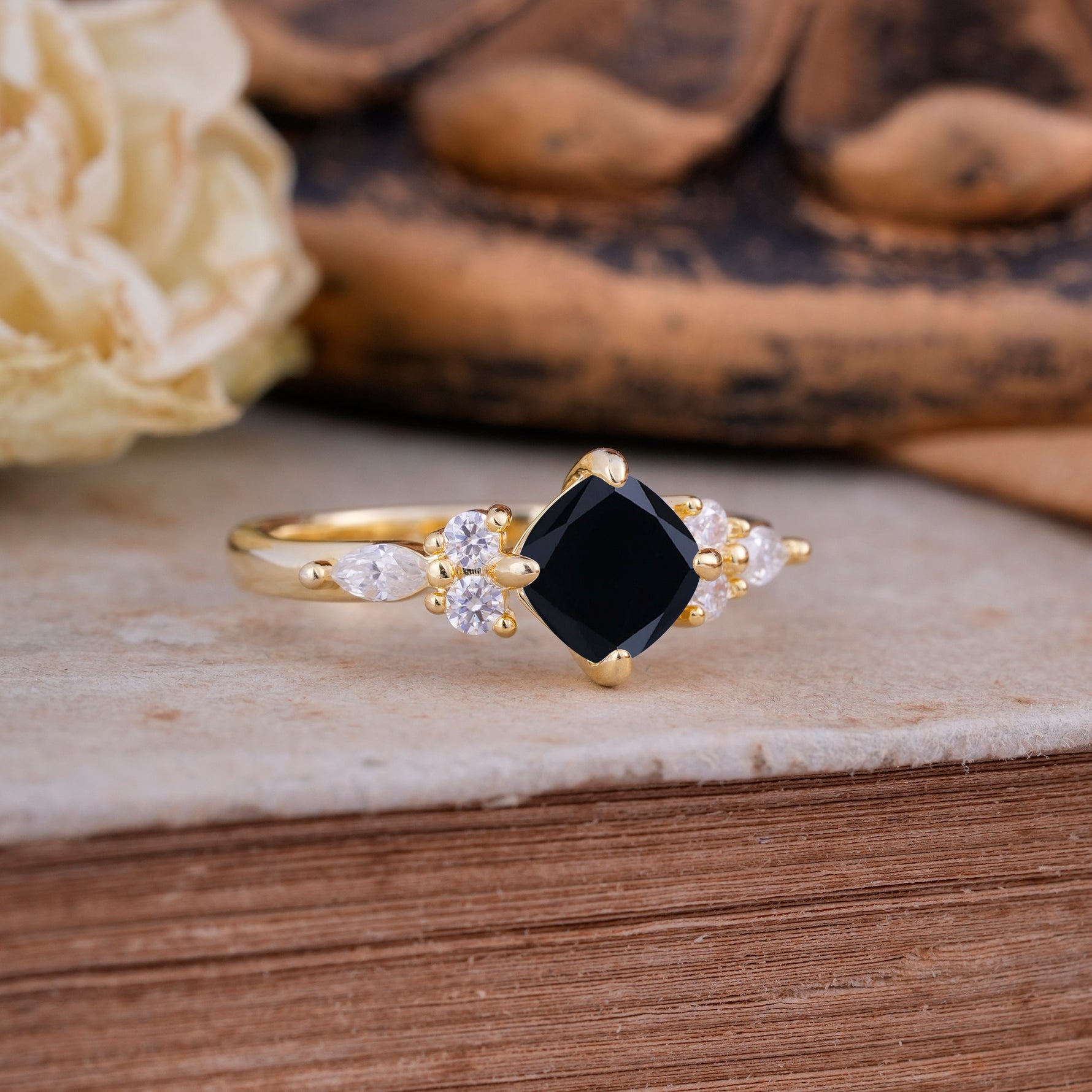 Vintage Mixed Cut Black Onyx Eternity Wedding Band - Additional view