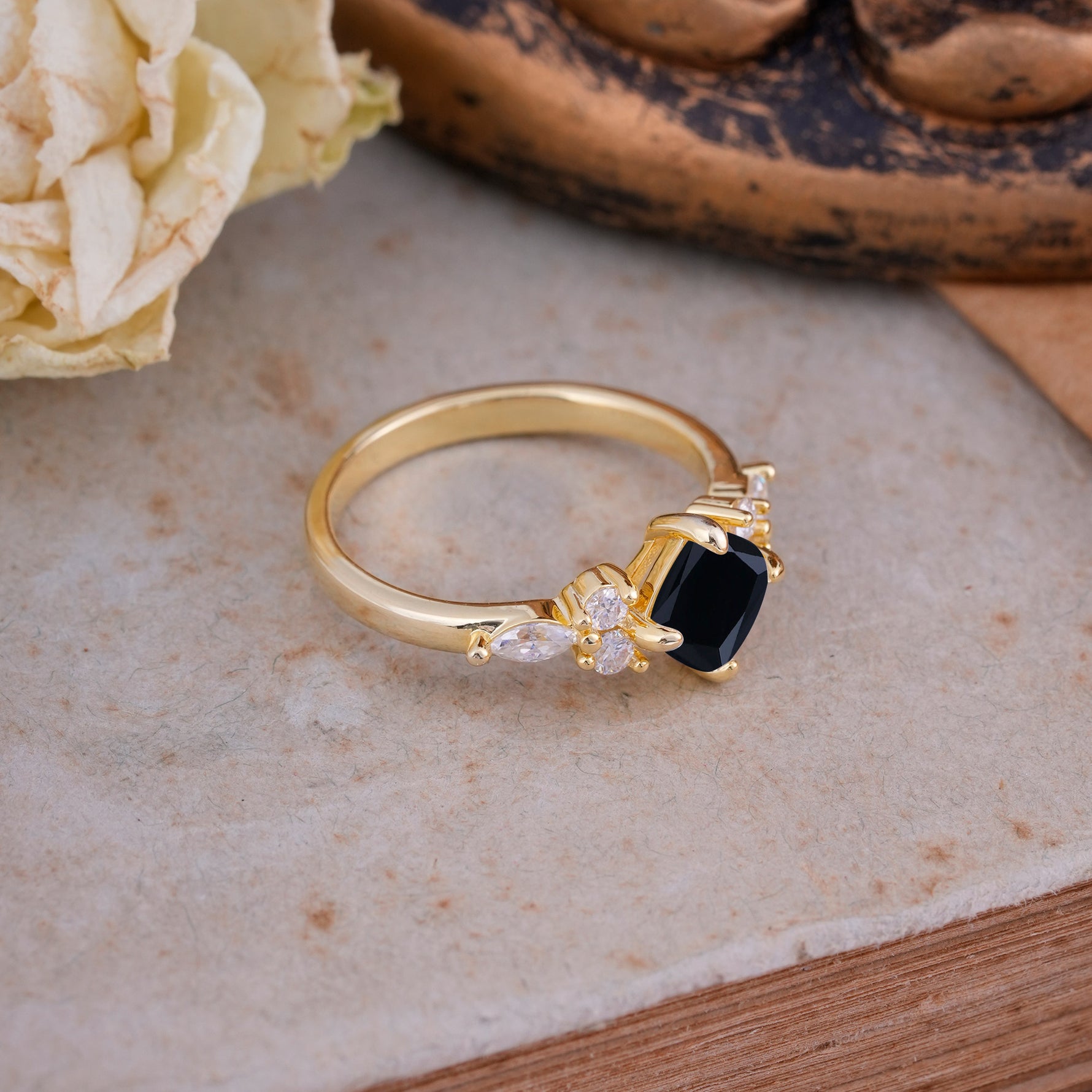 Vintage Mixed Cut Black Onyx Eternity Wedding Band - Additional view