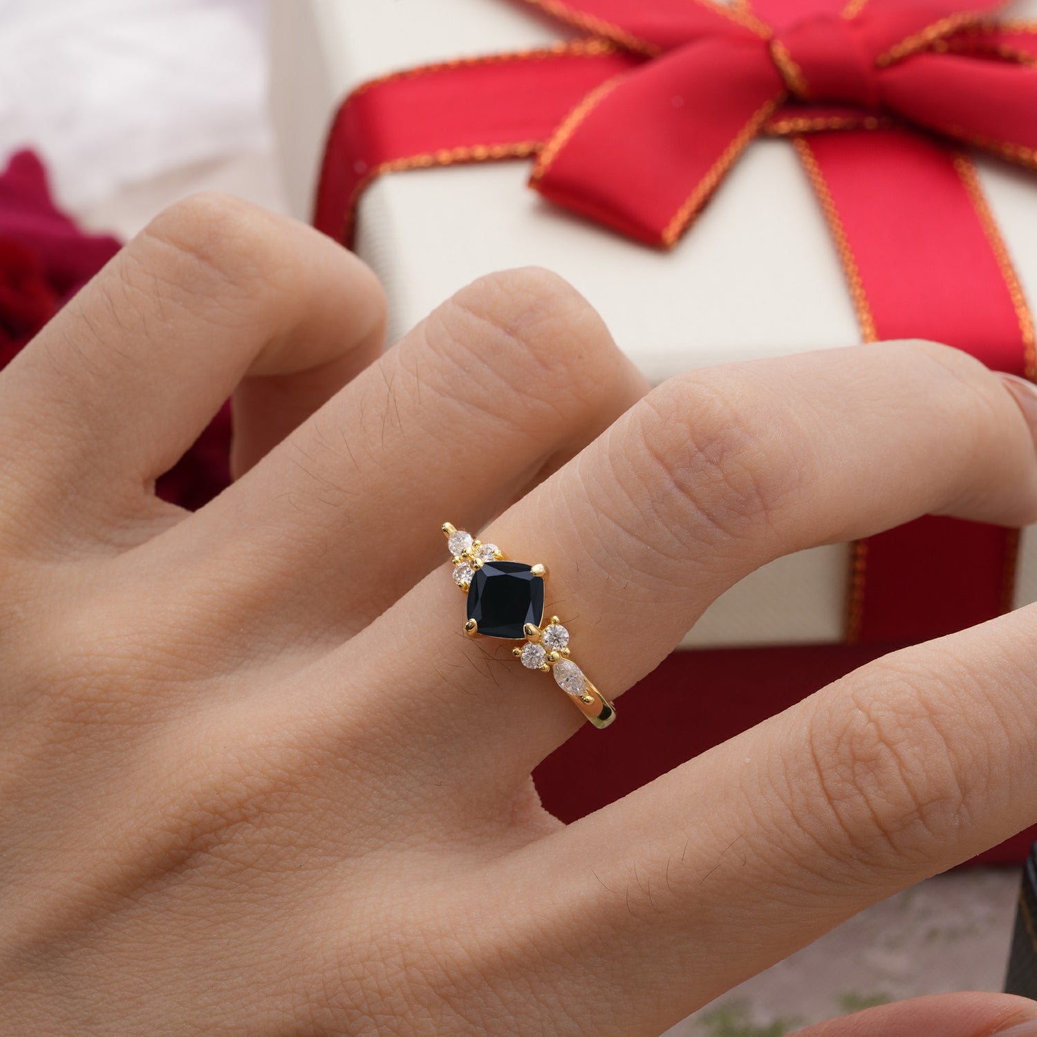 Vintage Mixed Cut Black Onyx Eternity Wedding Band - Additional view