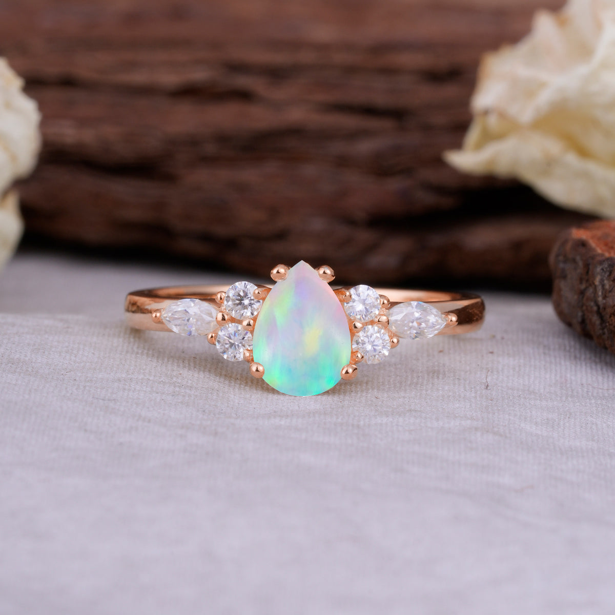 Sophisticated 4-Prong Pear-Cut Fire Opal Promise Ring - Additional view