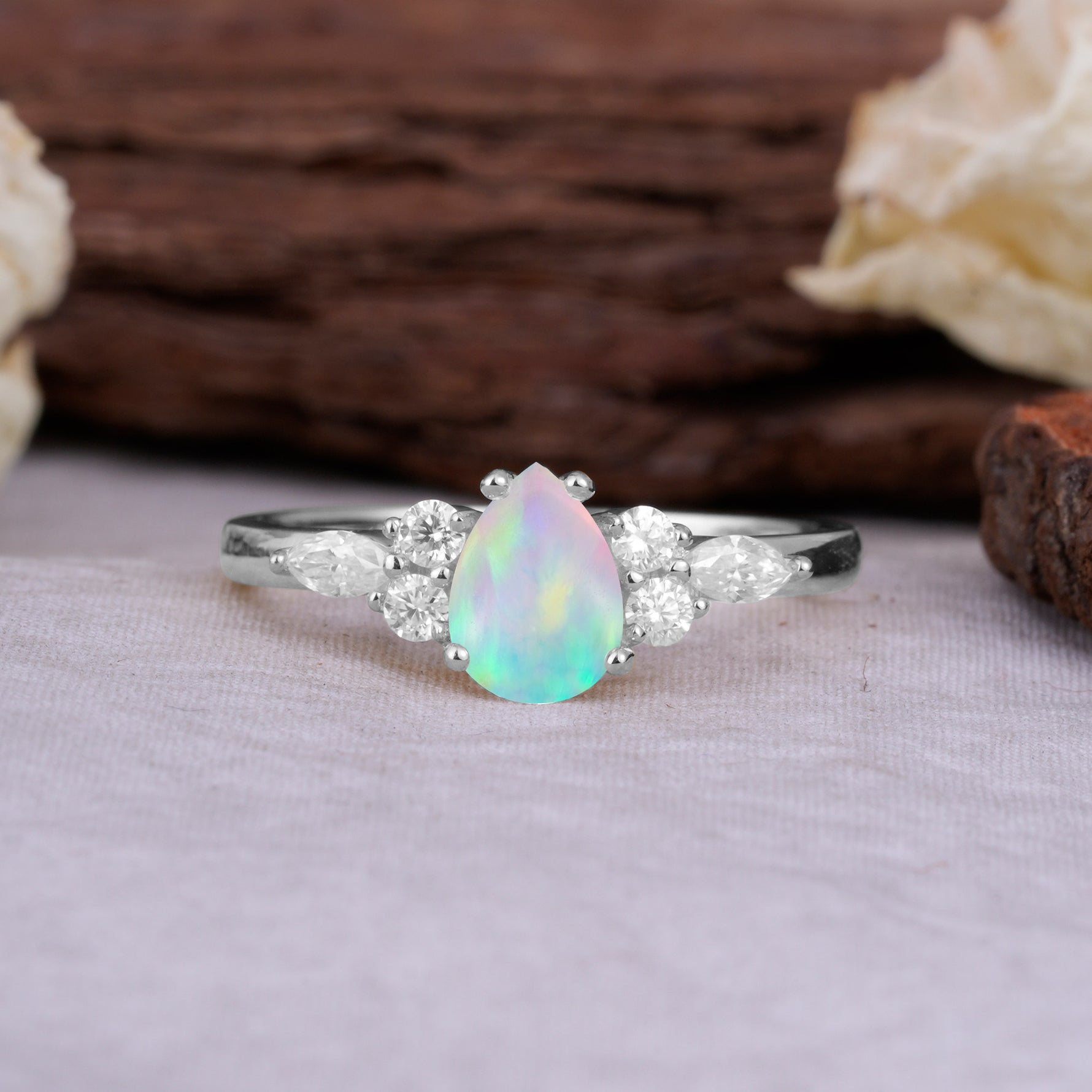 Sophisticated 4-Prong Pear-Cut Fire Opal Promise Ring - Additional view