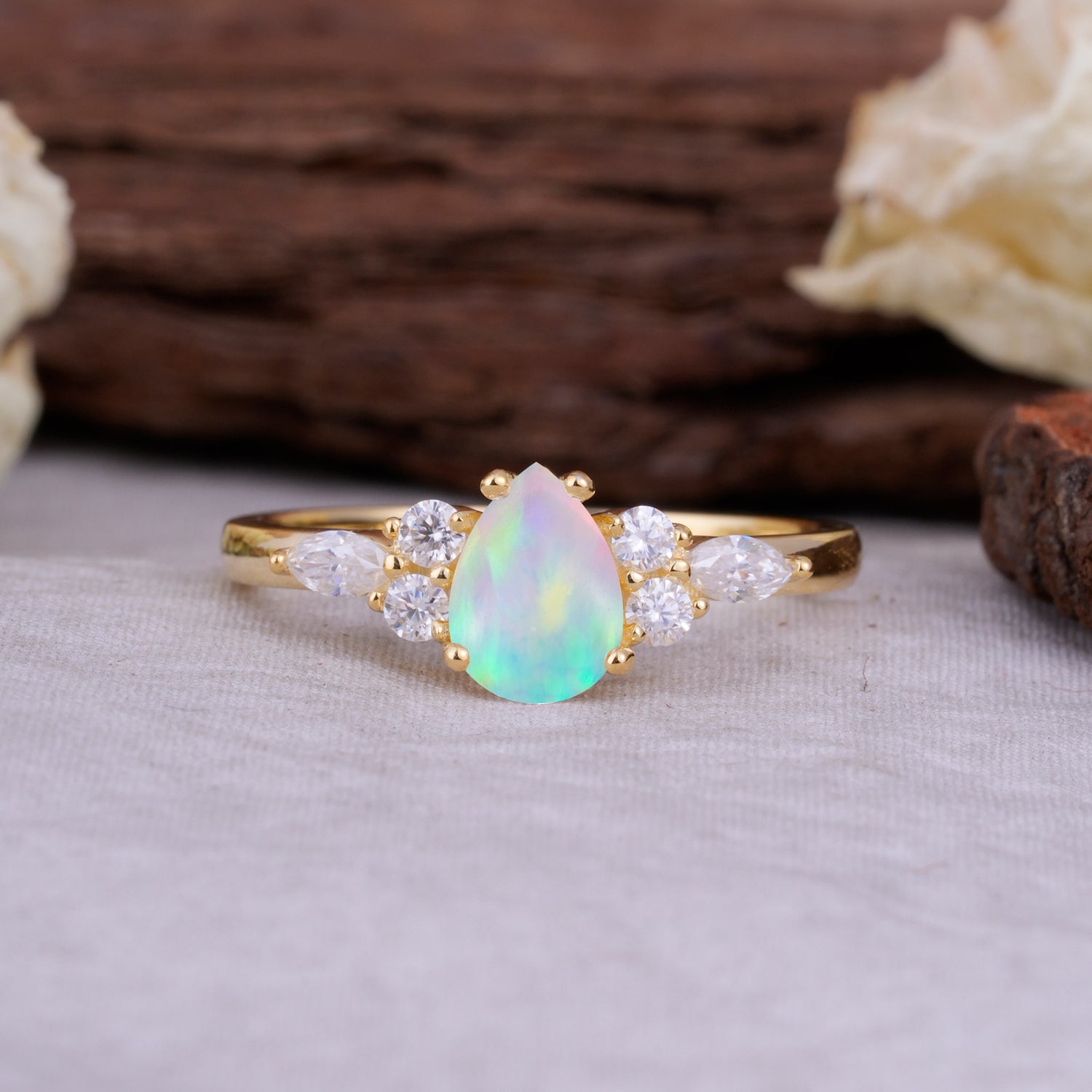 Sophisticated 4-Prong Pear-Cut Fire Opal Promise Ring - Additional view
