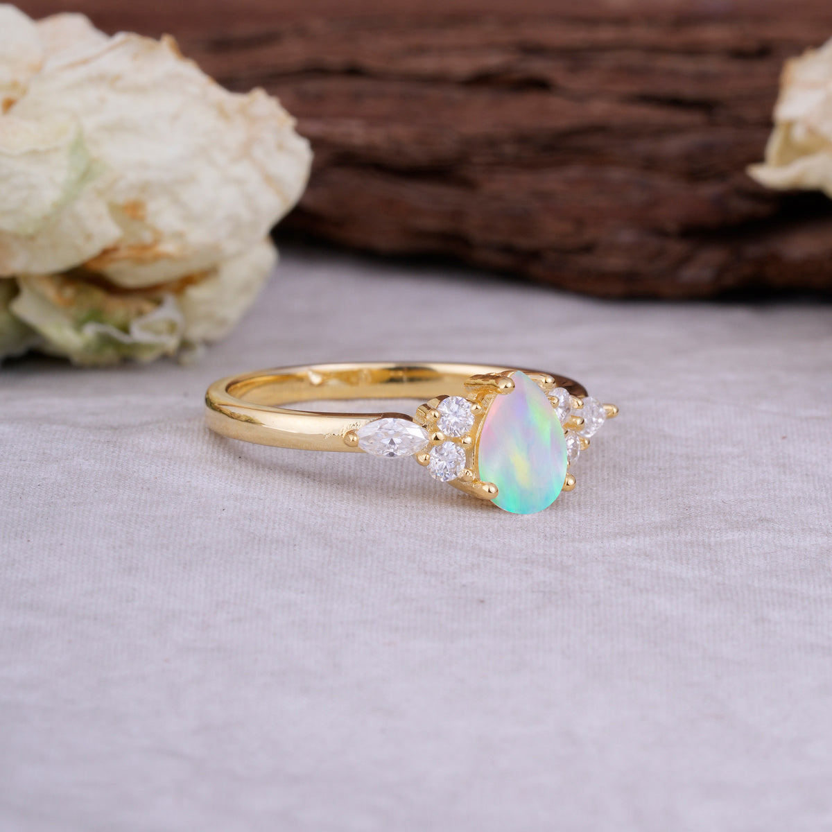 Sophisticated 4-Prong Pear-Cut Fire Opal Promise Ring - Additional view
