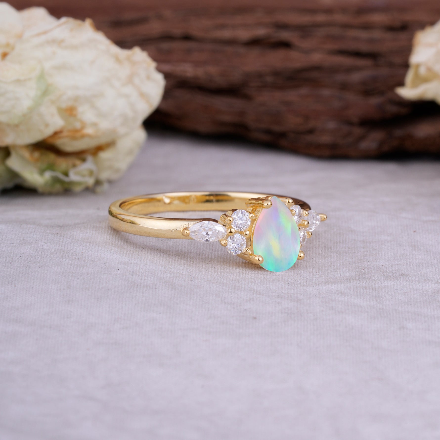 Sophisticated 4-Prong Pear-Cut Fire Opal Promise Ring - Additional view