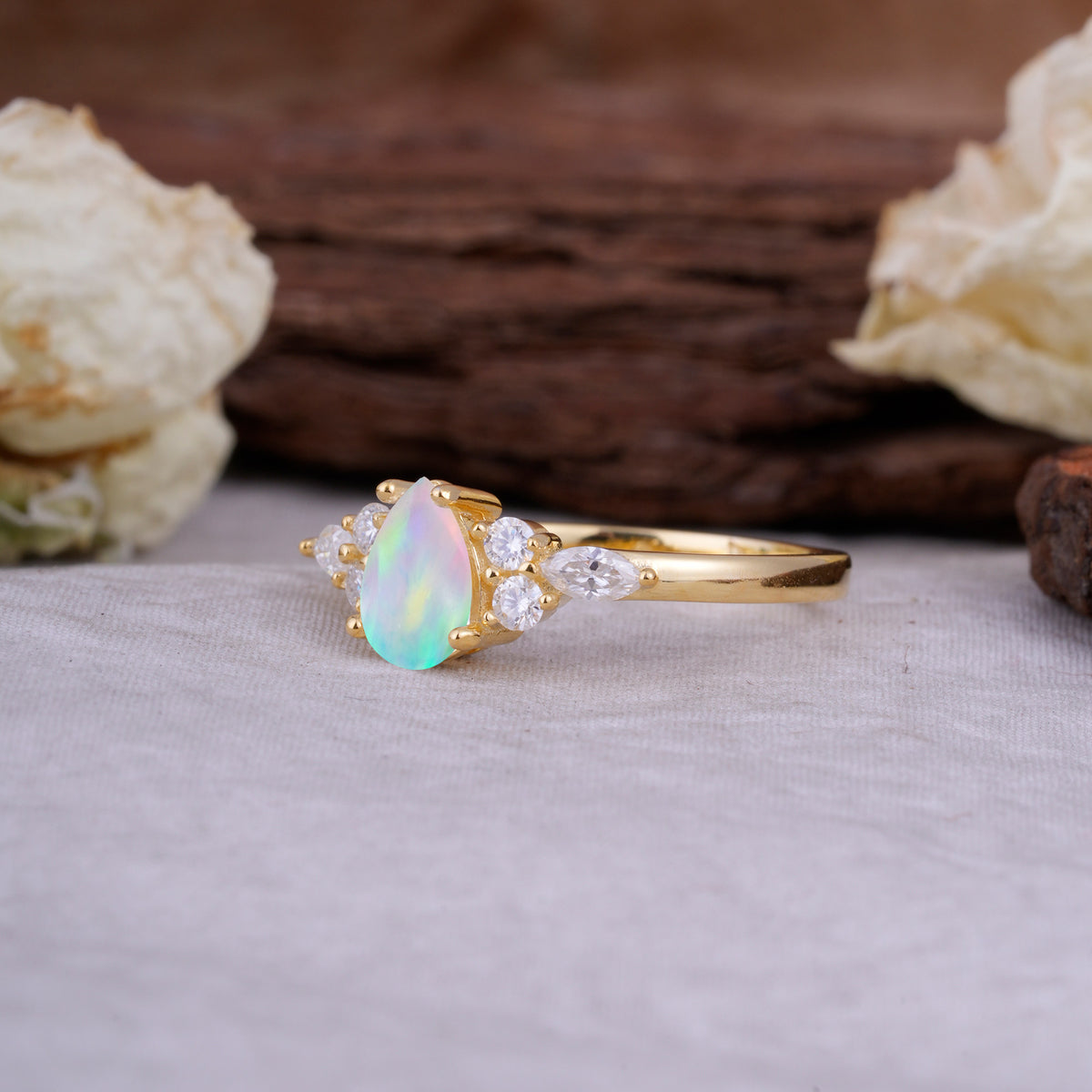 Sophisticated 4-Prong Pear-Cut Fire Opal Promise Ring - Additional view