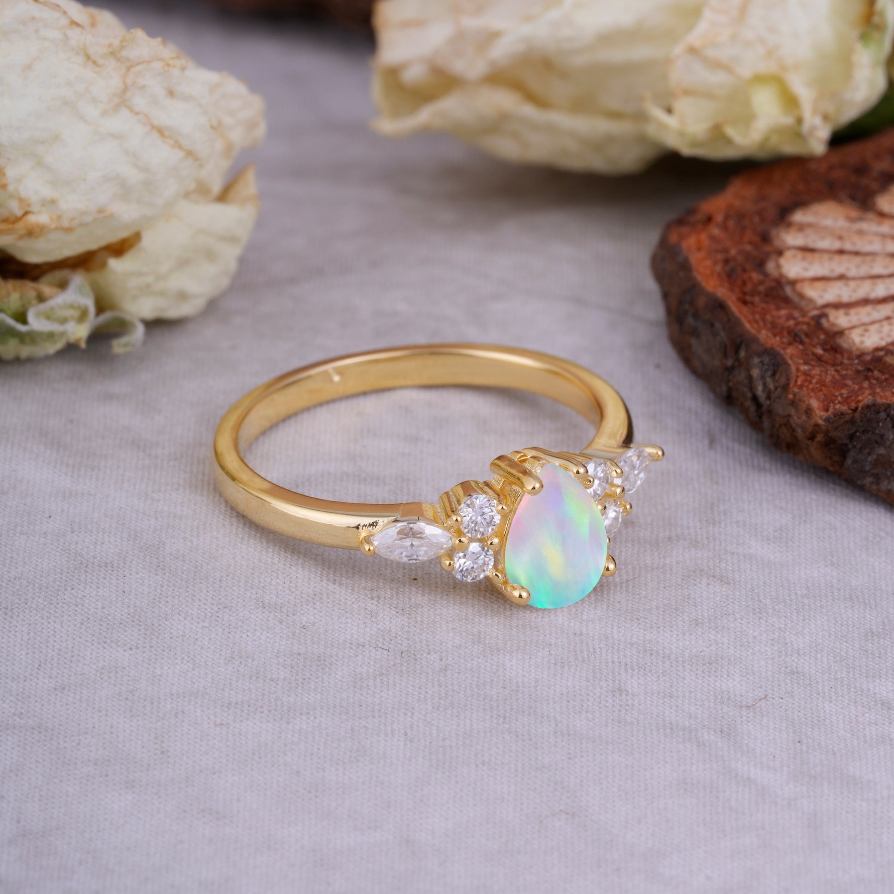Sophisticated 4-Prong Pear-Cut Fire Opal Promise Ring - Additional view