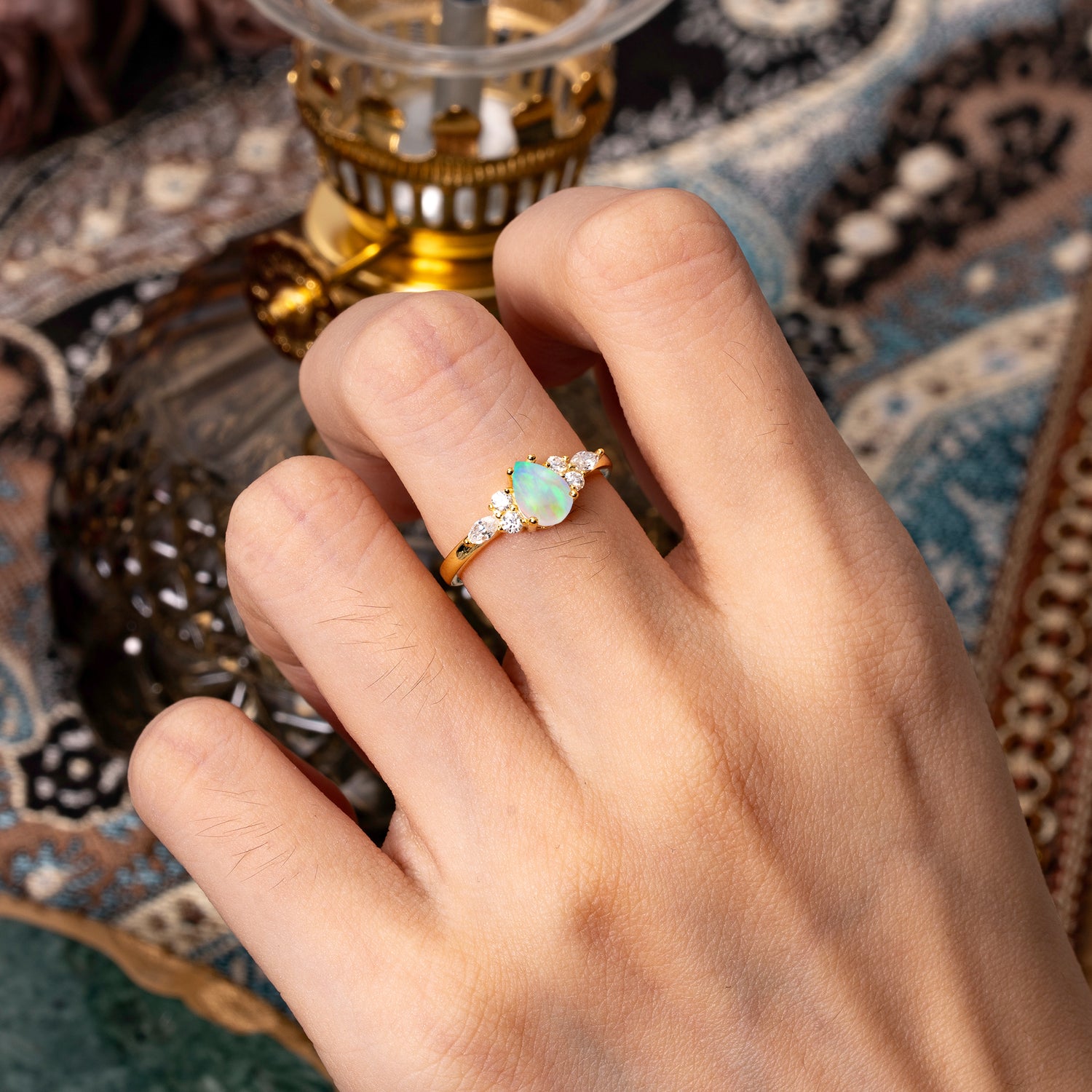 Sophisticated 4-Prong Pear-Cut Fire Opal Promise Ring - Additional view