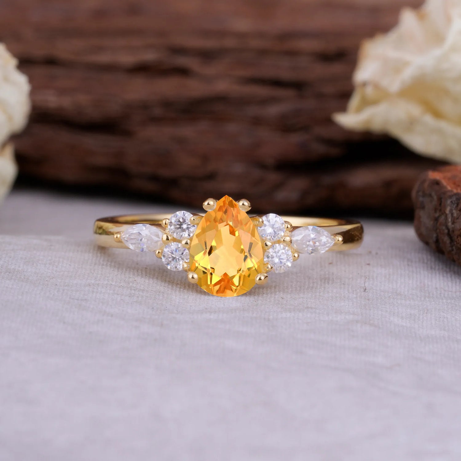 Sophisticated 4-Prong Pear-Cut Citrine Promise Ring