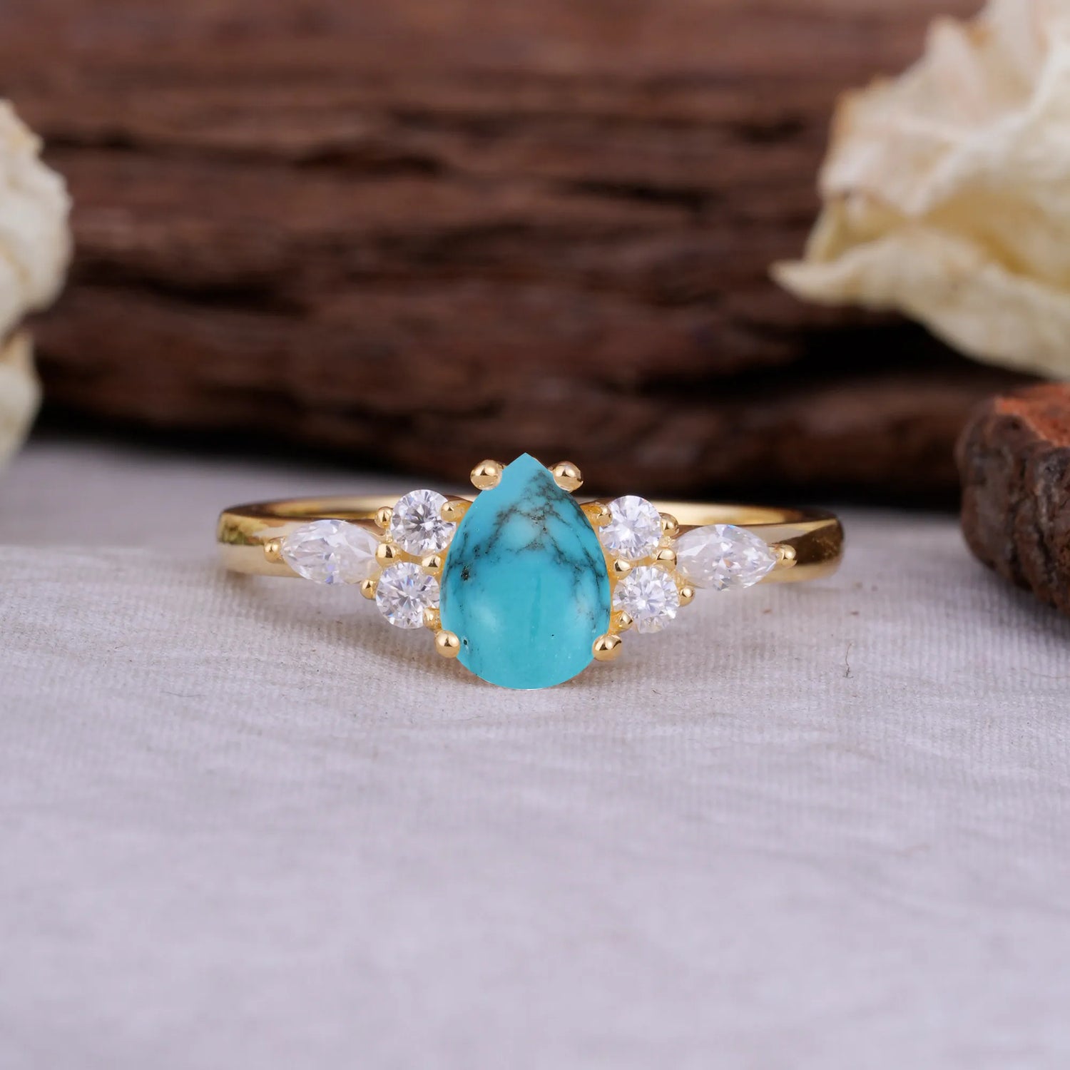 Sophisticated 4-Prong Pear-Cut Turquoise Promise Ring
