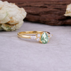 Sophisticated 4-Prong Pear-Cut Moss Agate Promise Ring