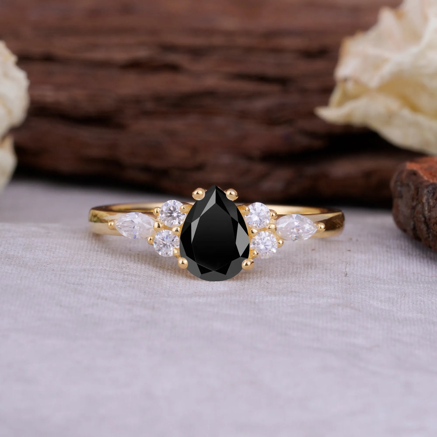 Sophisticated 4-Prong Pear-Cut Black Onyx Engagement Ring