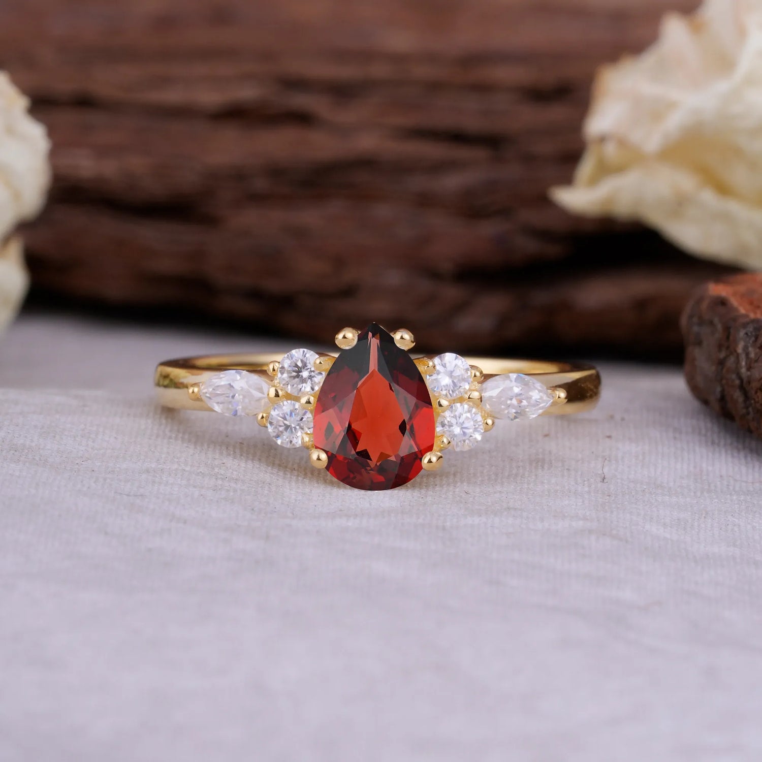 Sophisticated 4-Prong Pear-Cut Garnet Promise Ring