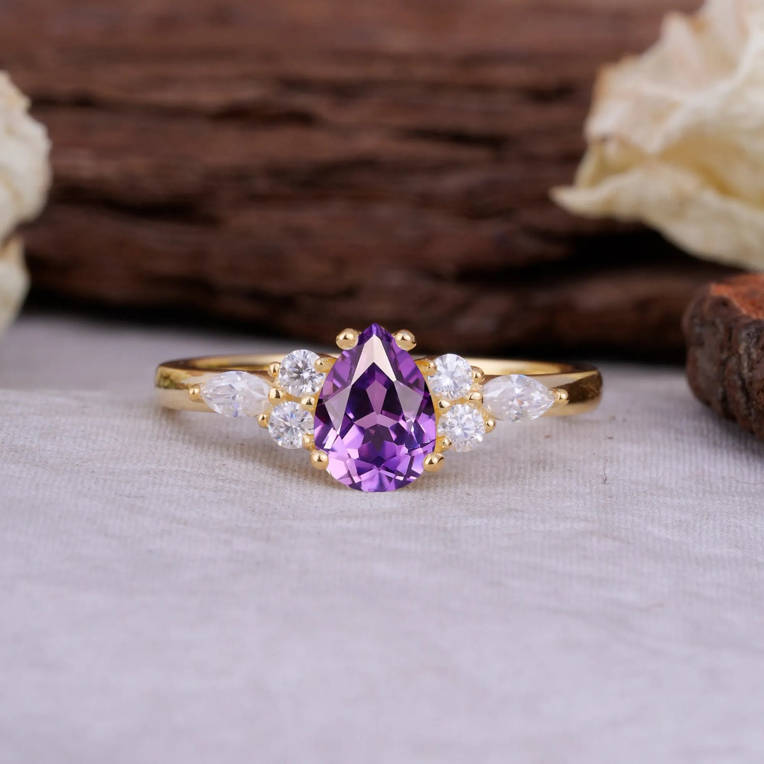 Sophisticated 4-Prong Pear-Cut Amethyst Engagement Ring