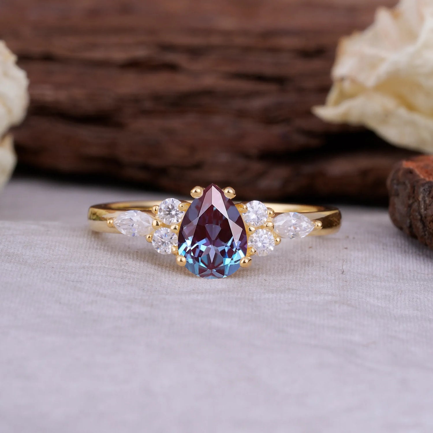 Sophisticated 4-Prong Pear-Cut Alexandrite Promise Ring