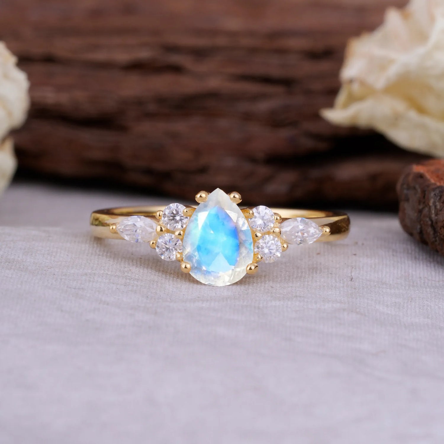 Sophisticated 4-Prong Pear-Cut Moonstone Promise Ring