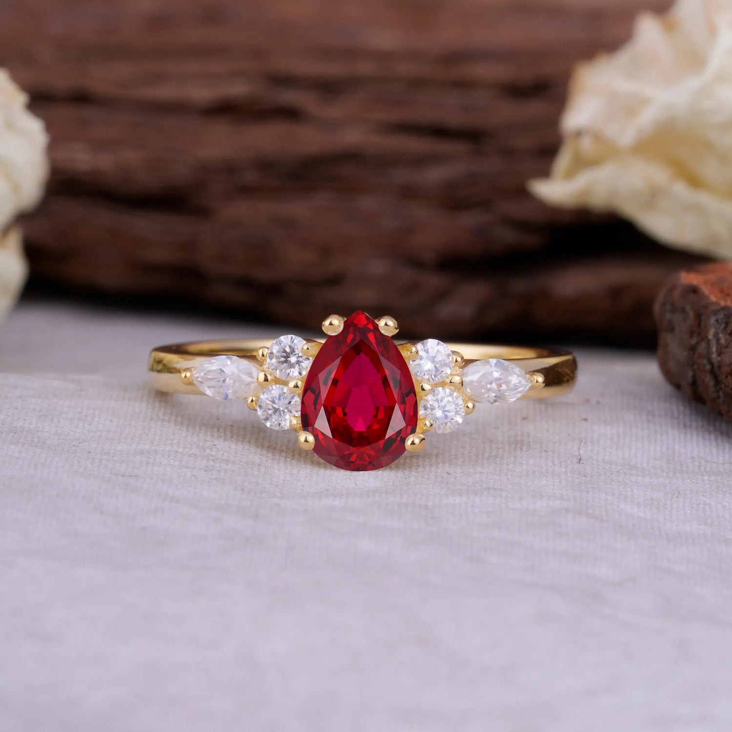 Sophisticated 4-Prong Pear-Cut Ruby Engagement Ring