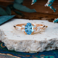 Sophisticated 4-Prong Oval Cut Aquamarine Engagement Ring
