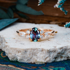 Sophisticated 4-Prong Oval Cut Alexandrite Engagement Ring