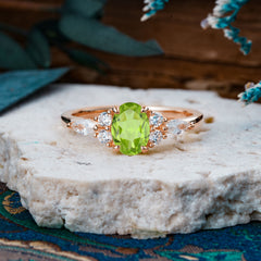 Sophisticated 4-Prong Oval Cut Peridot Engagement Ring