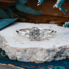Sophisticated 4-Prong Oval Cut Black Rutilated Quartz Engagement Ring