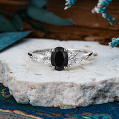 Sophisticated 4-Prong Oval Cut Black Onyx Engagement Ring