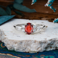 Sophisticated 4-Prong Oval Cut Garnet Engagement Ring
