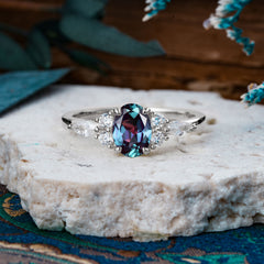 Sophisticated 4-Prong Oval Cut Alexandrite Engagement Ring
