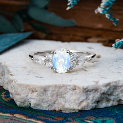 Sophisticated 4-Prong Oval Cut Moonstone Engagement Ring