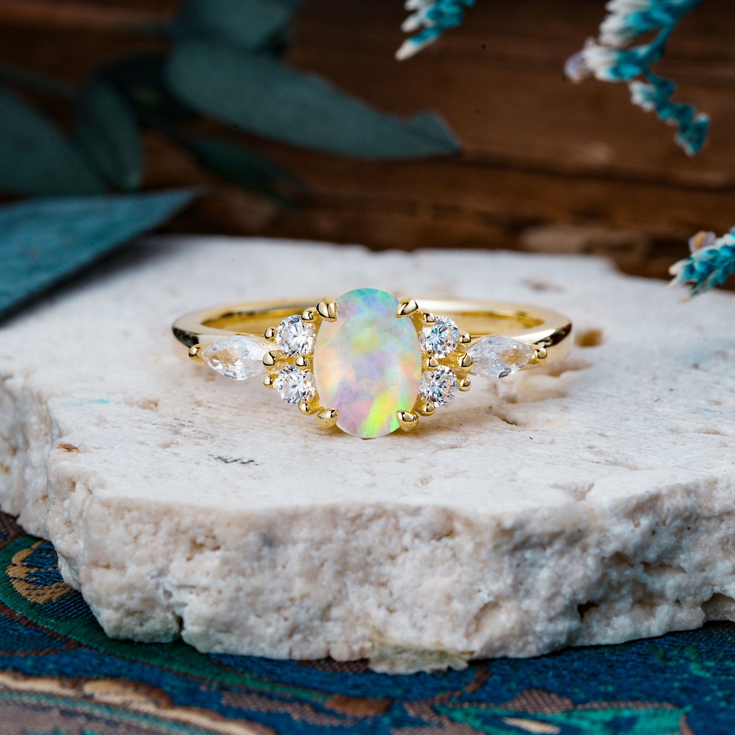 Sophisticated 4-Prong Oval Cut Opal Engagement Ring