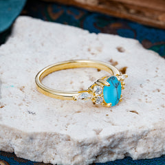 Sophisticated 4-Prong Oval Cut Turquoise Engagement Ring