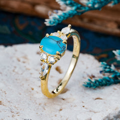 Sophisticated 4-Prong Oval Cut Turquoise Engagement Ring