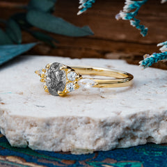 Sophisticated 4-Prong Oval Cut Black Rutilated Quartz Engagement Ring