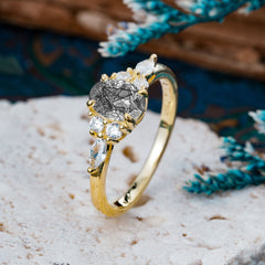 Sophisticated 4-Prong Oval Cut Black Rutilated Quartz Engagement Ring