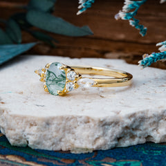 Sophisticated 4-Prong Oval Cut Natural Moss Agate Engagement Ring
