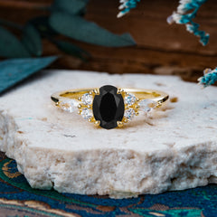 Sophisticated 4-Prong Oval Cut Black Onyx Engagement Ring