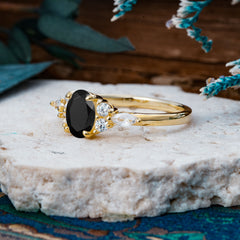 Sophisticated 4-Prong Oval Cut Black Onyx Engagement Ring