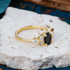 Sophisticated 4-Prong Oval Cut Black Onyx Engagement Ring