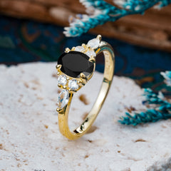 Sophisticated 4-Prong Oval Cut Black Onyx Engagement Ring