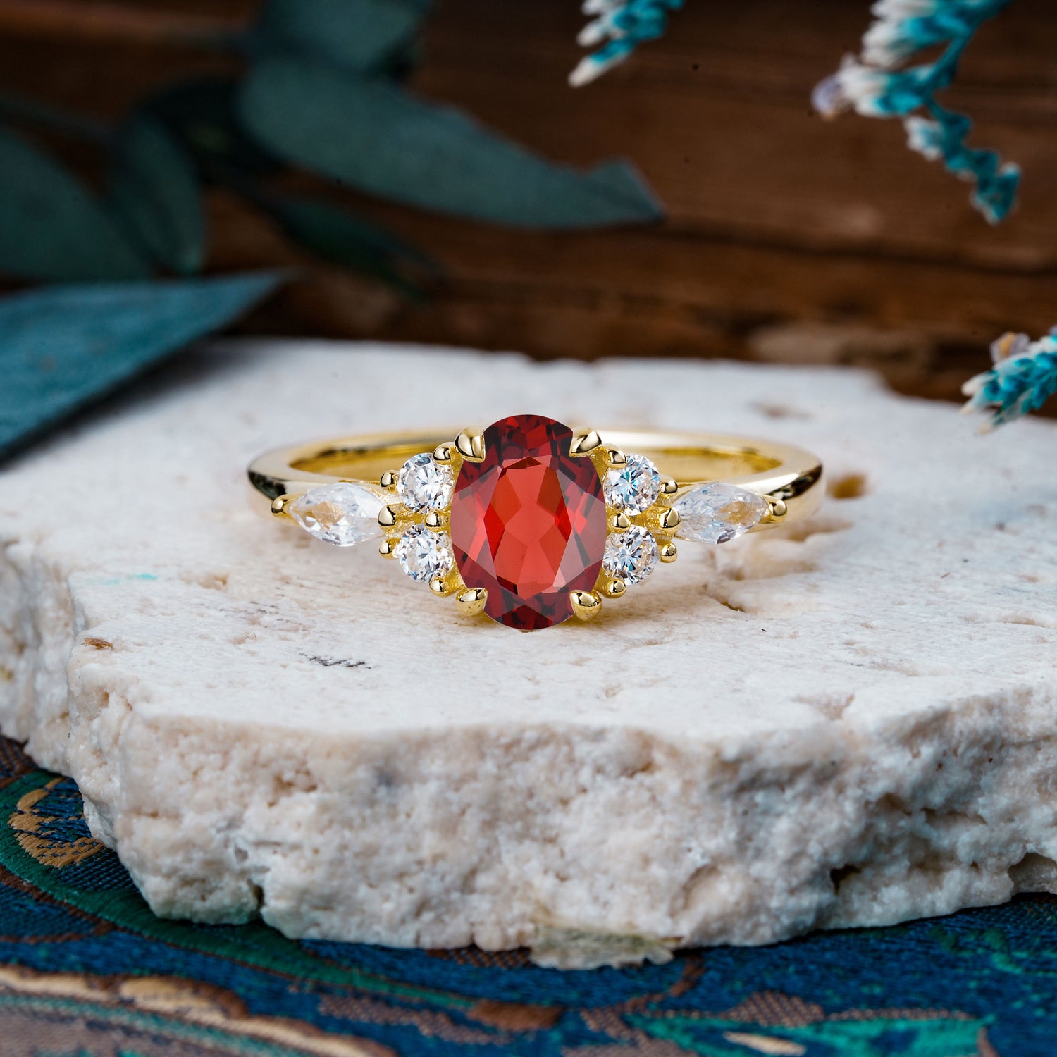 Sophisticated 4-Prong Oval Cut Garnet Engagement Ring