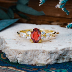 Sophisticated 4-Prong Oval Cut Garnet Engagement Ring