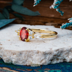Sophisticated 4-Prong Oval Cut Garnet Engagement Ring