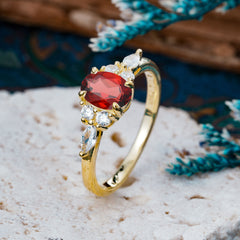 Sophisticated 4-Prong Oval Cut Garnet Engagement Ring